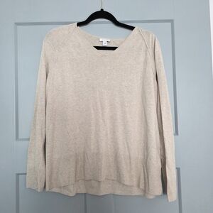 J.Jill Silk Cotton Blend Sweater L Beige Soft Knit Minimalist Layering Top